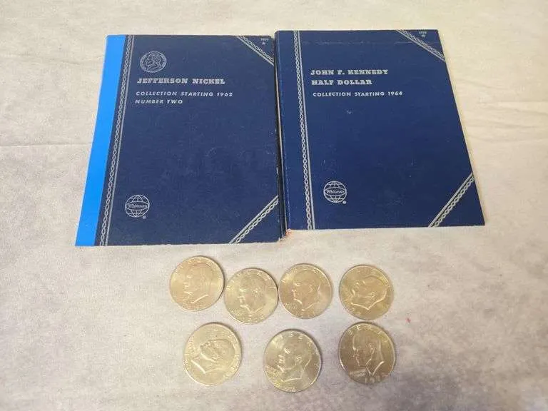 Partial Jefferson Nickel & John F. Kennedy books, one dollar coins- 1960s & 1970s