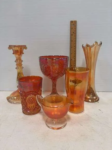Assortment of Carnival glass pieces
