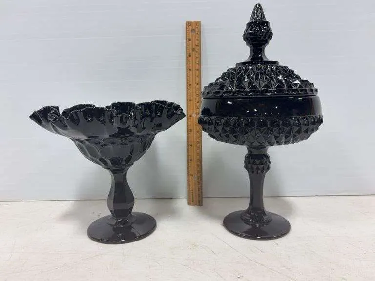 (2) Black compotes- possibly Indiana & Fenton