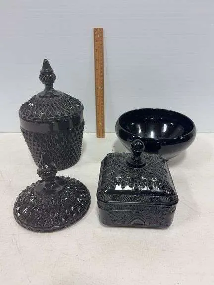 Black Tiara covered dishes, bowl, & extra lid