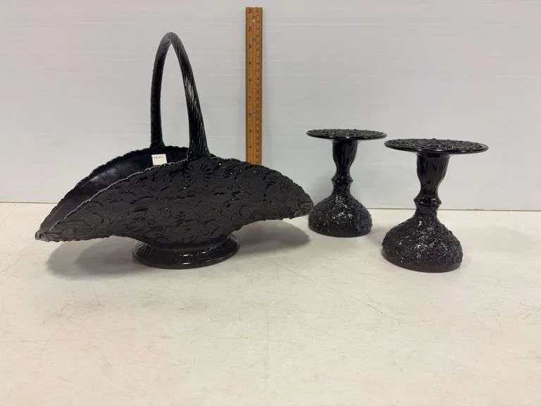 Black Tiara basket & candle holders- Westmoreland