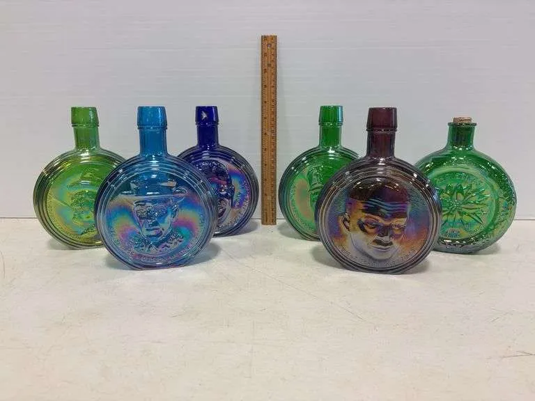 (6) glass decanters- includes Theodore Roosevelt, Dwight Eisenhower Christmas 1974 & more