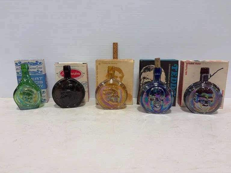 (5)Presidential decanters w/ boxes- includes Theodore Roosevelt, Dwight Eisenhower, Abraham Lincoln & more
