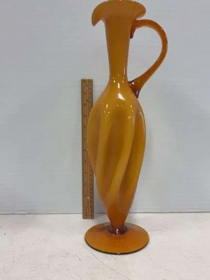 Hand blown amber pitcher vase