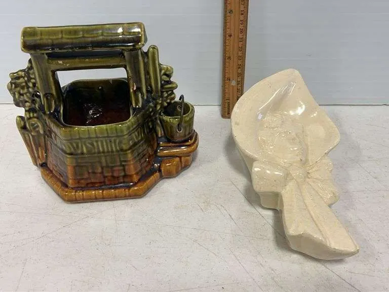 McCoy Pottery wishing well & wall pocket vase