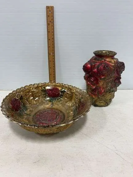 Vintage Goofus vase & bowl