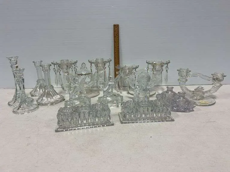 Assortment of crystal candle holders