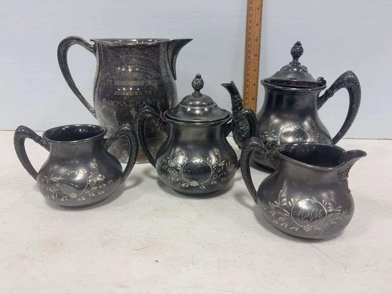 Silverplated pitcher & tea set