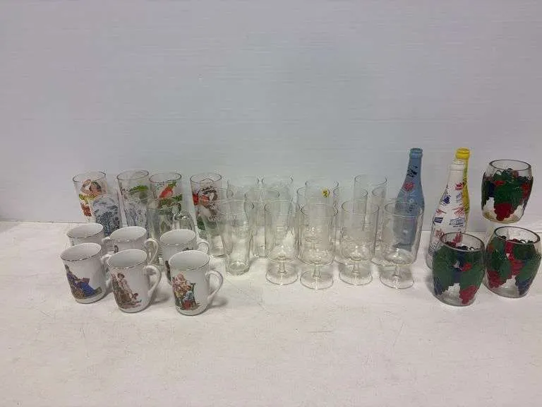 Norman Rockwell cups, Pepsi Collectors & Coca-Cola glasses, stem glasses & more