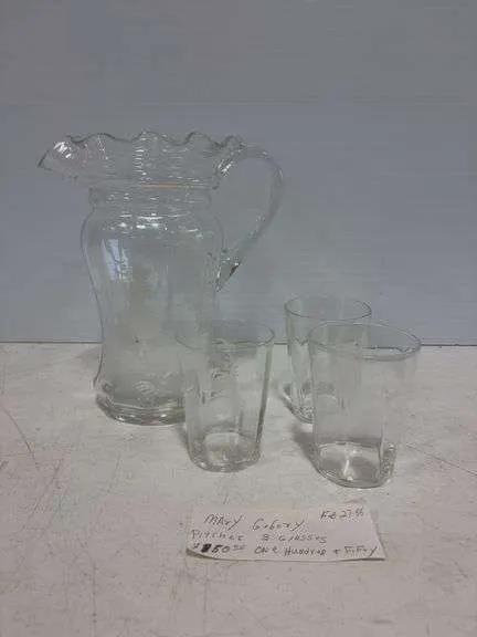 Mary Gregory pitcher & glass set