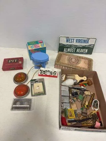 Misc lot- vintage marker light, coin bank, lighters & more