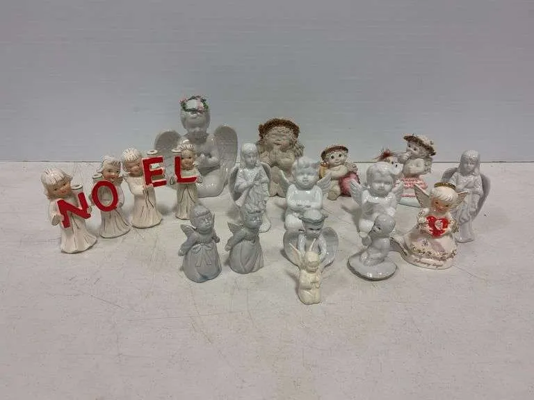 Assortment of angel figurines- includes vintage cast art