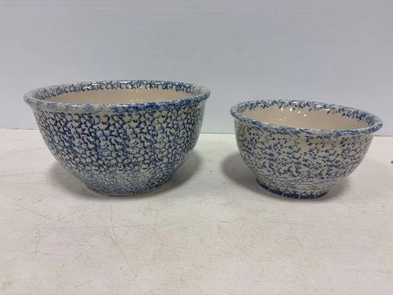 (2) Tienshen sponge blue pottery bowls