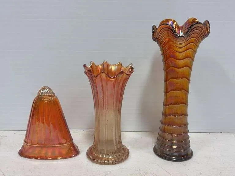 Marigold carnival funeral vase, Northwood carnival vase, wall pocket