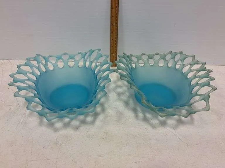 (2) Westmoreland blue frosted lace edge bowl