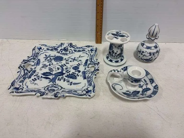 Vienna Woods fine China perfume bottle, toothbrush holder, candle holder & platter