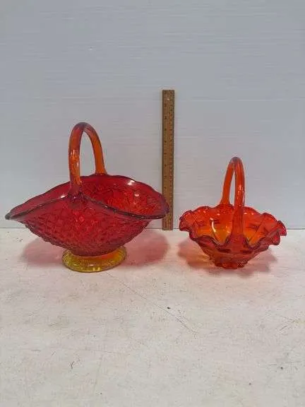 (2) Amberina glass baskets- has hairline crack on bottom