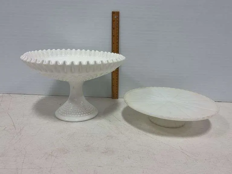 Fenton hobnail compote bowl & cake stand