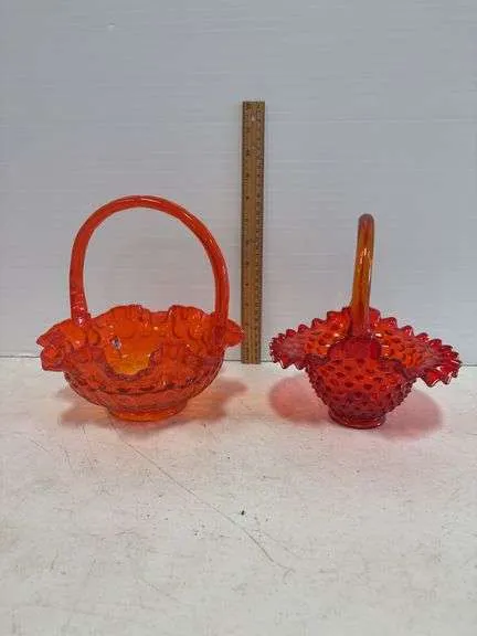 (2) Fenton Amberina glass baskets