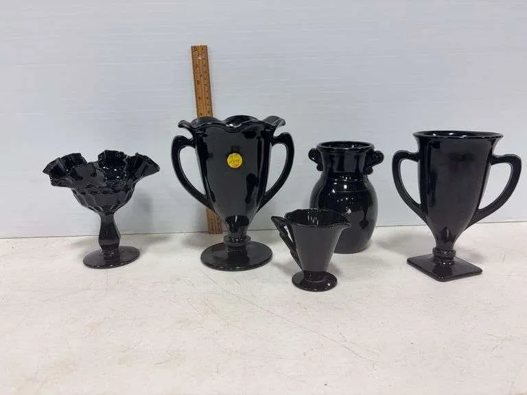 Fenton compote & trophy vases