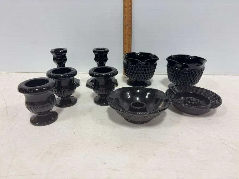 Assortment of black candle holders- includes Tiara