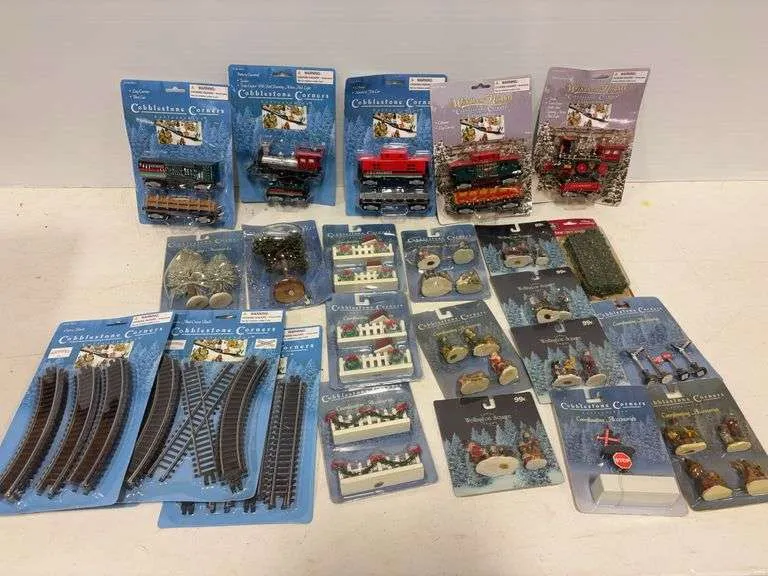 Assortment of Cobblestone Corners trains, tracks, & accessories