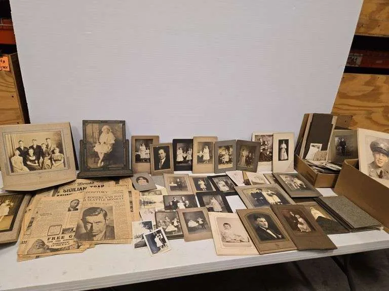 Large assortment of vintage photos & newspaper- some dating 1943