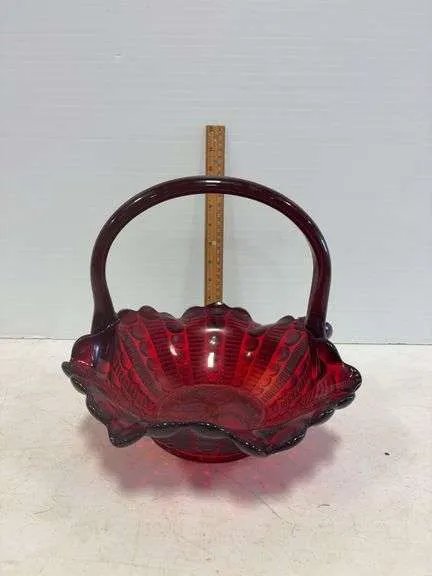 Indiana Ruby Red glass basket
