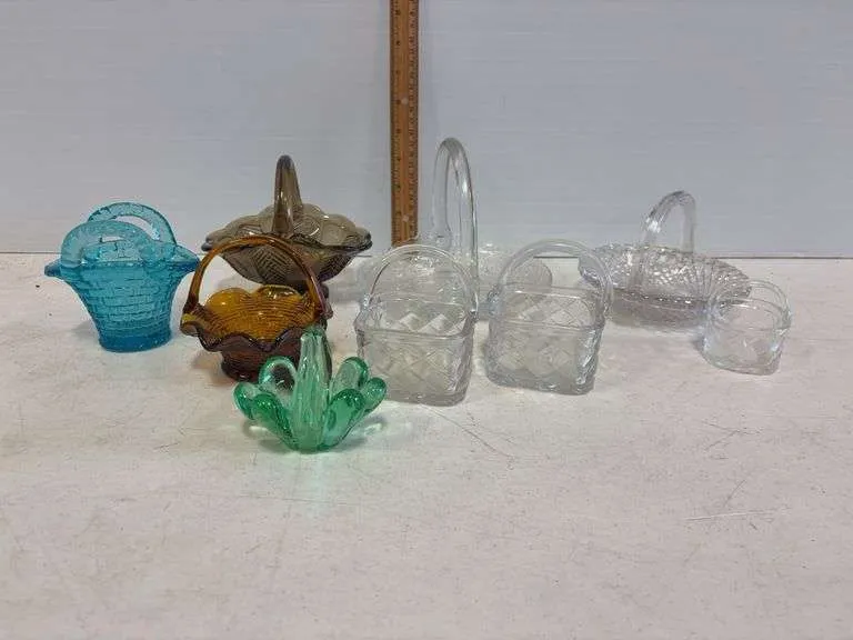 Assortment of smaller glass baskets