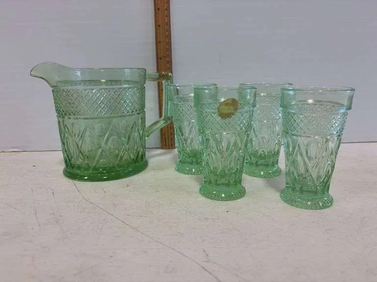 Green Tiara pitcher & glasses set