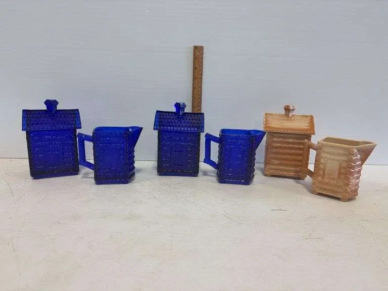 Cobalt blue & Mosser log cabin creamer & sugar sets