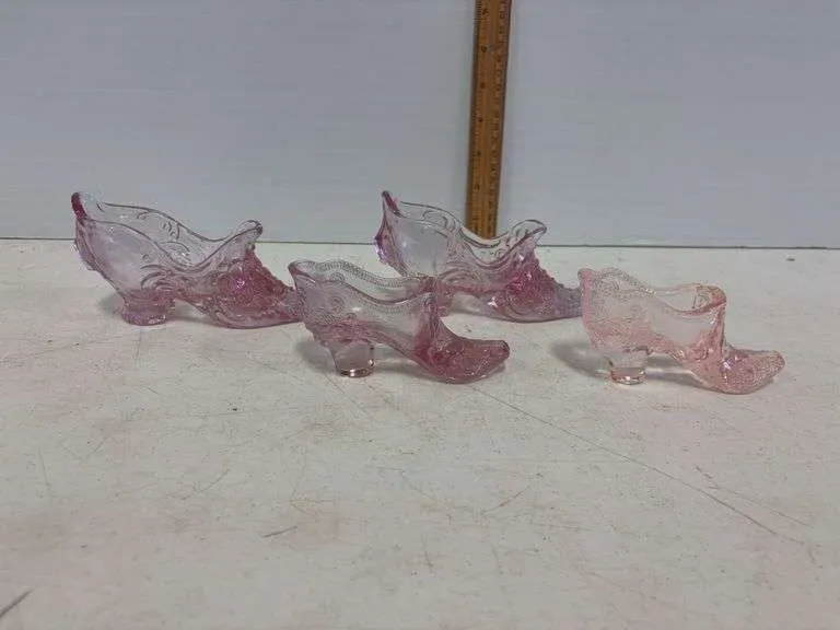 (4) pink Fenton glass boots