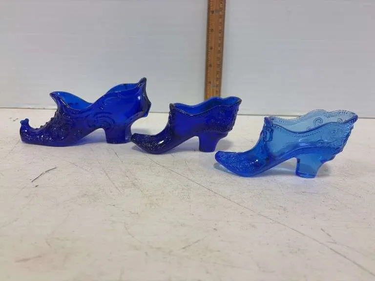 (3) Cobalt blue Fenton glass boots