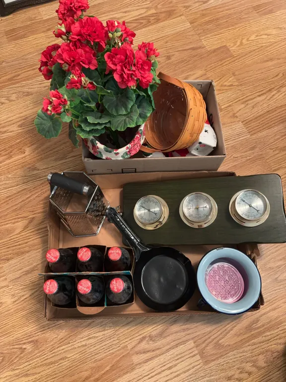 Coca Cola bottles, kitchenware, and decor