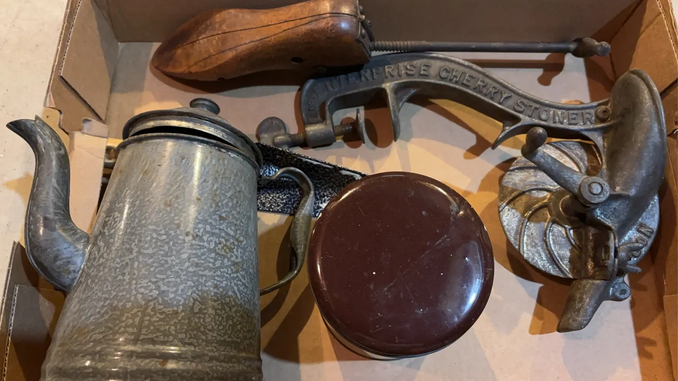 Cherry stoner, vintage coffee pot & more
