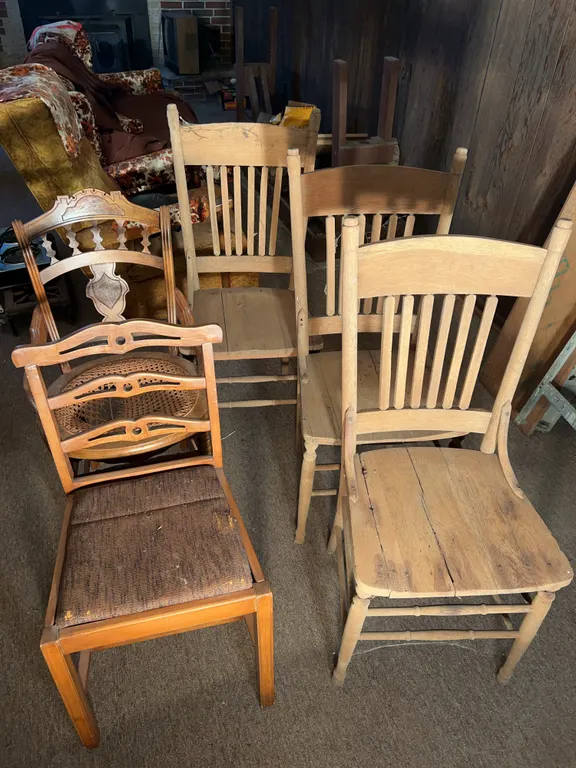 (5) Vintage Wooden Chairs -Some Cracked or Broken