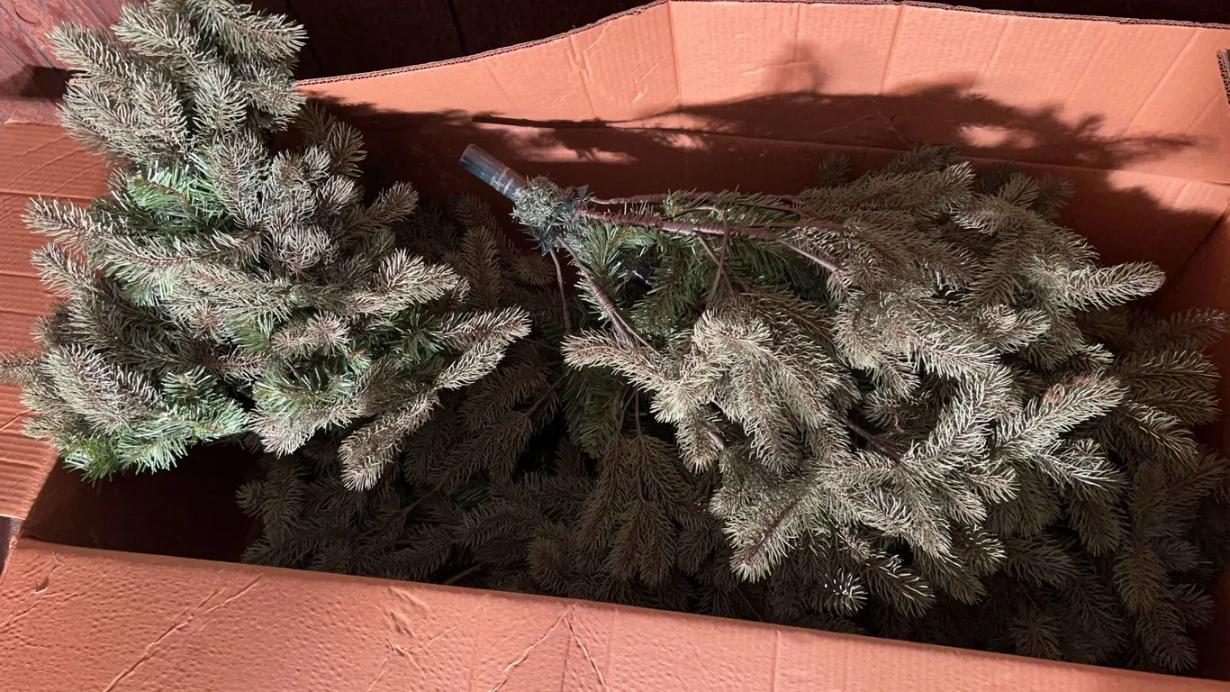 Disassembled Christmas Tree In Box W/ Base