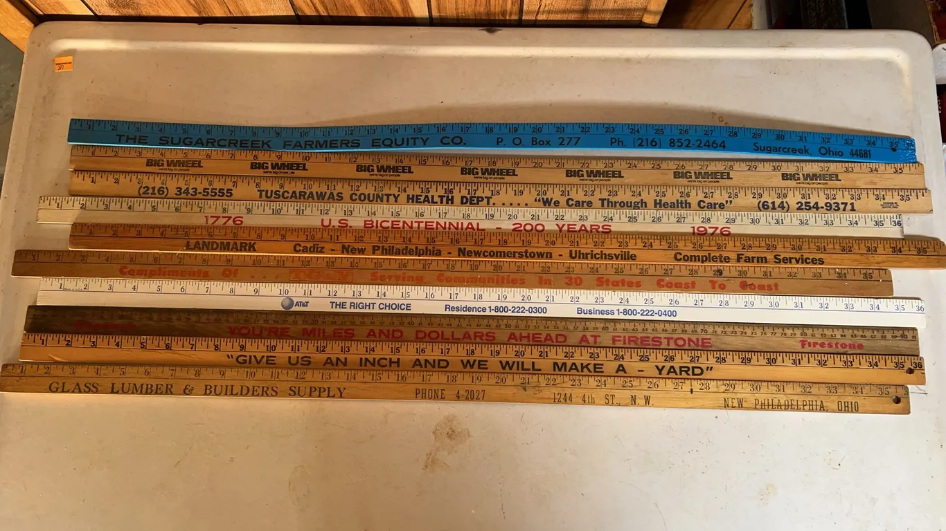 (10) Vintage Wooden Advertising Yard Sticks
