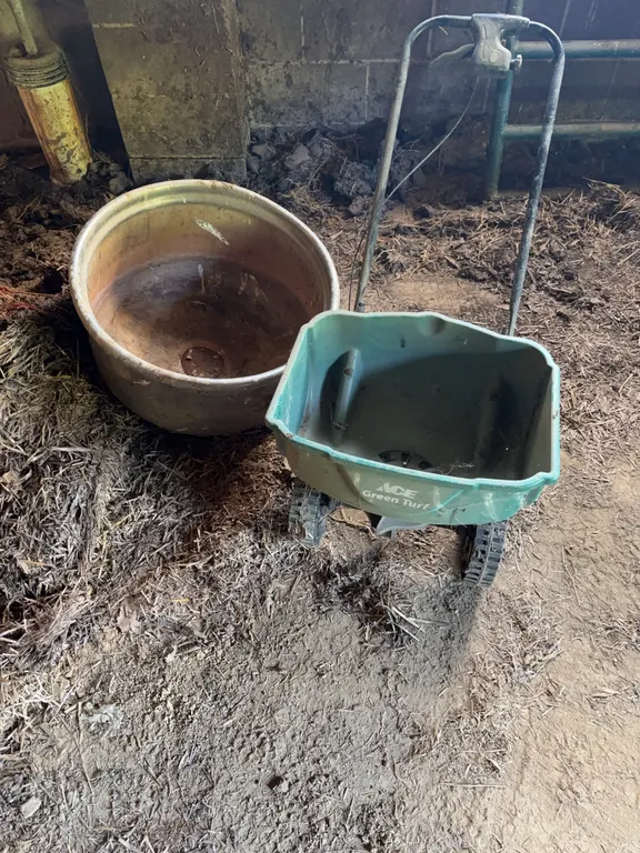Green turf seed spreader & feed/waterer