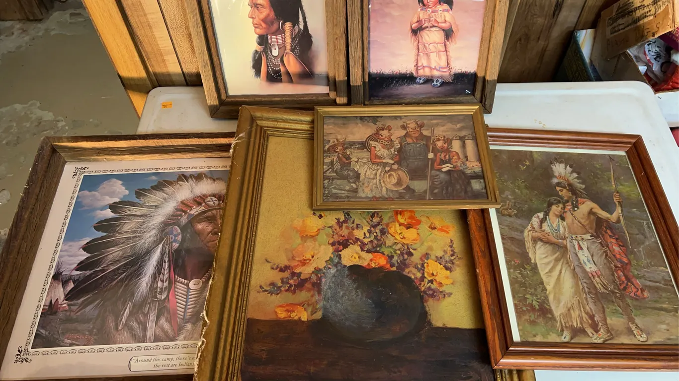 Prints & Paintings Including Native Americans, Cows, & Floral