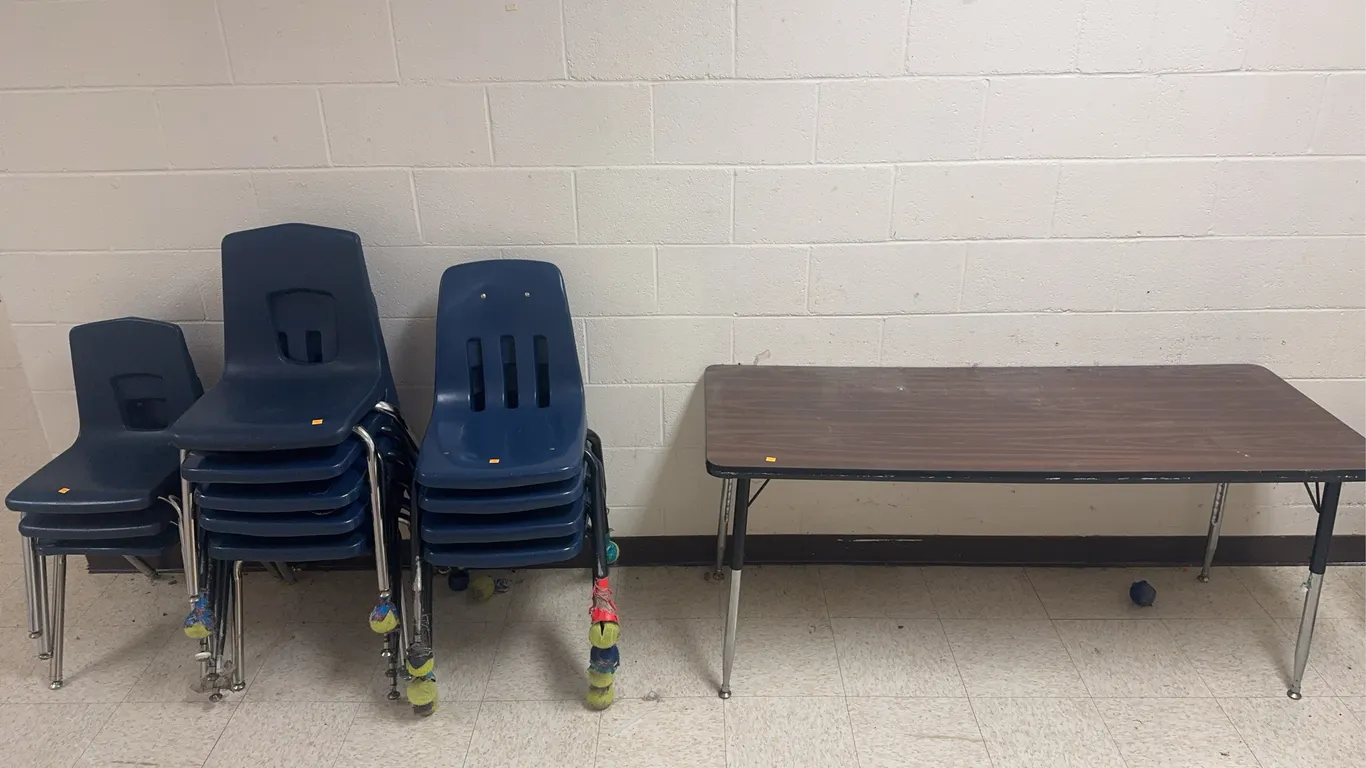 (2) Classroom Tables and (12) Chairs