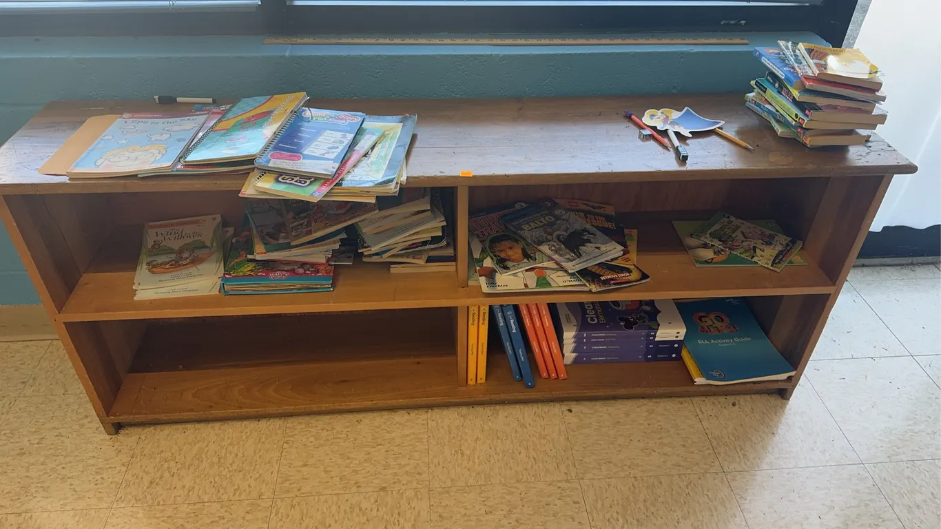 Wooden Bookshelf and Books