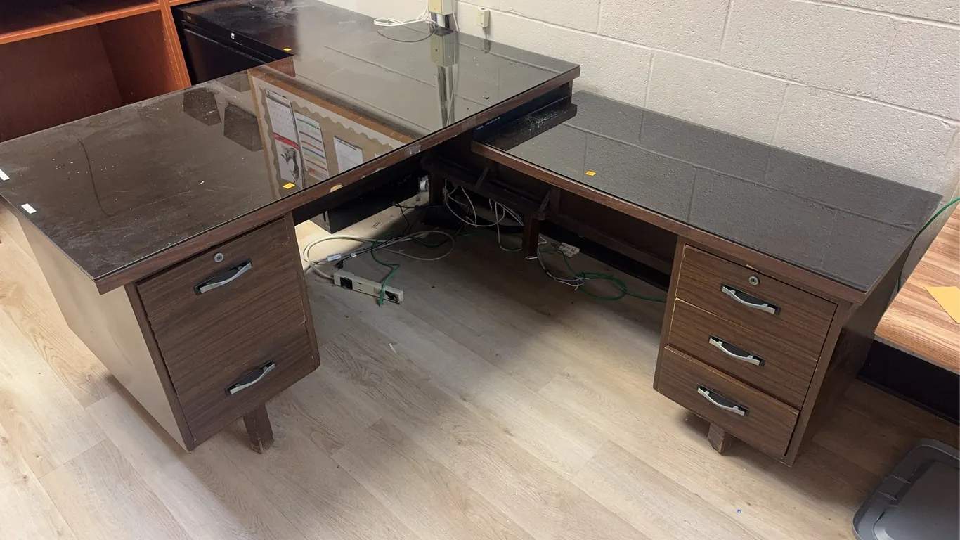 Wooden Office Desk w/ Glass Top