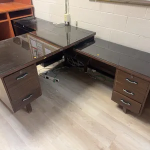 Wooden Office Desk w/ Glass Top