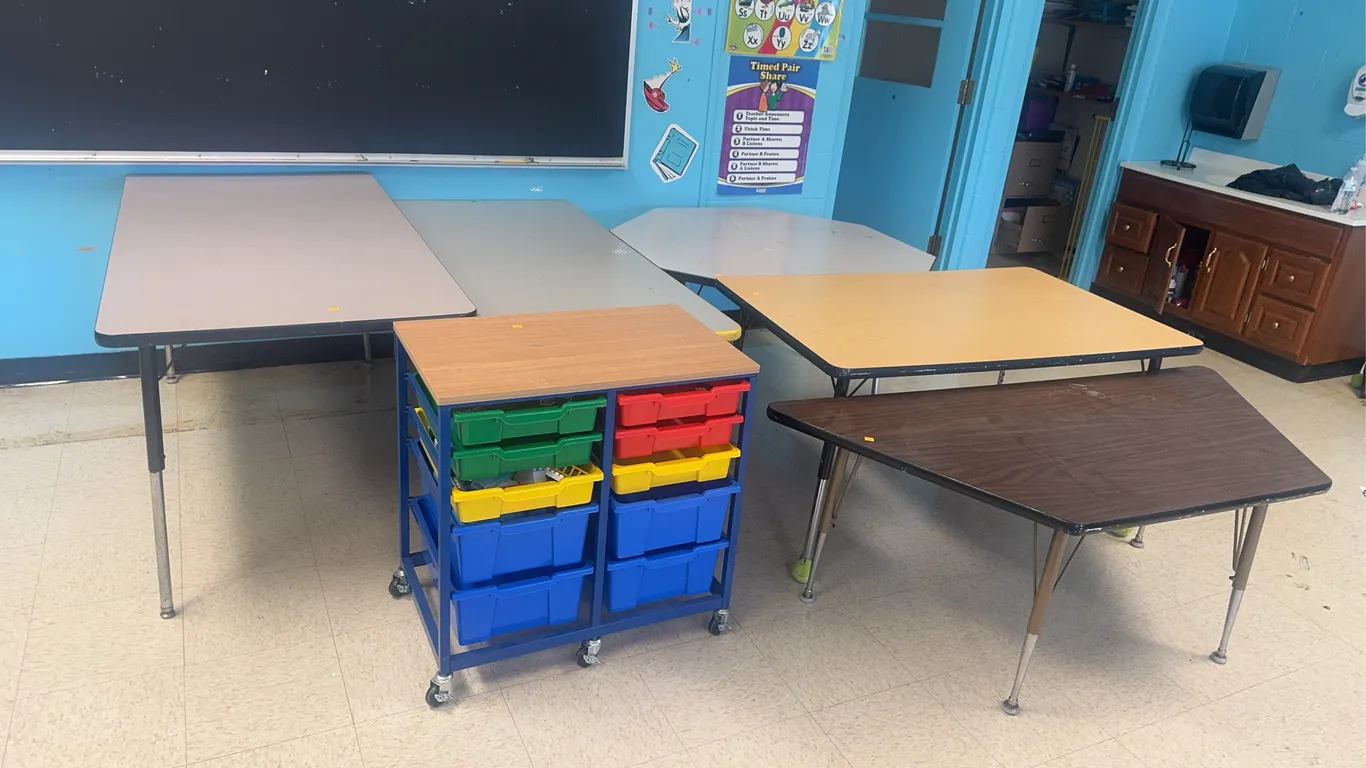 School Desks and Organizer Cart
