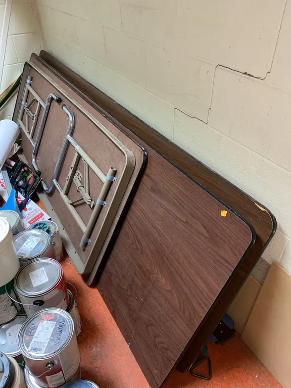 (2) 8’ wooden tables (1) 6’ table