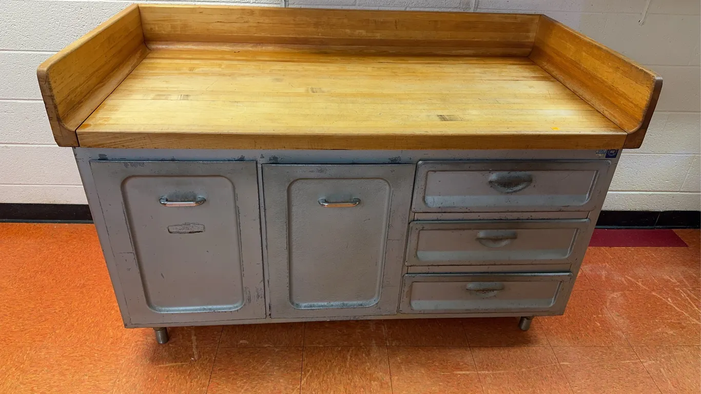 Steel prep table with butcher block top