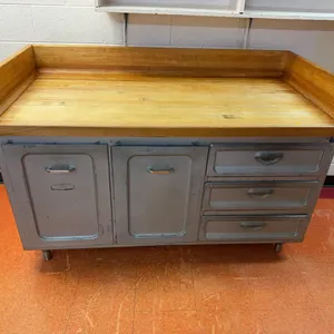Steel prep table with butcher block top
