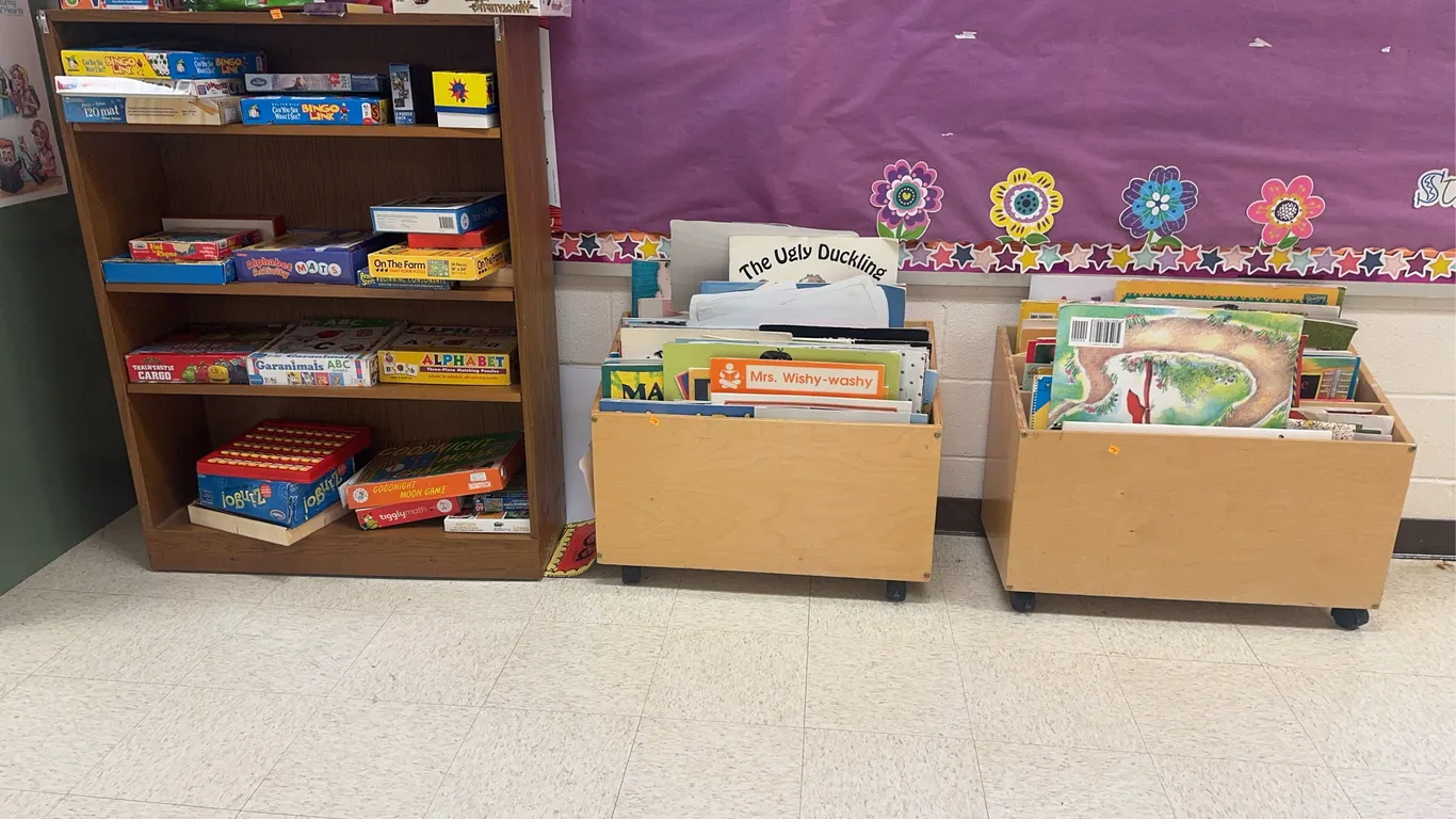 Bookshelf w/ Games and (2) Rolling Carts and Books