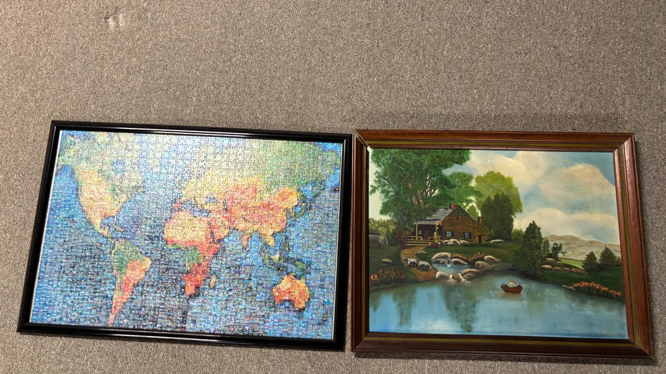 Framed Puzzle & Picture ( One Frame Is Cracked)